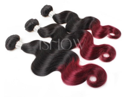 Xuchang real person wig Brazil hair curtain dice curtain wine red two-color body wave hair curtain one generation