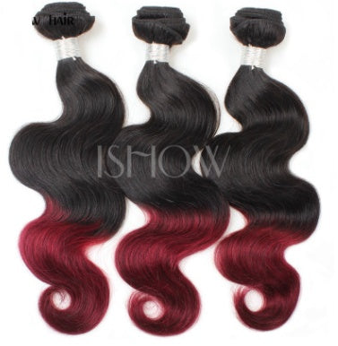 Xuchang real person wig Brazil hair curtain dice curtain wine red two-color body wave hair curtain one generation